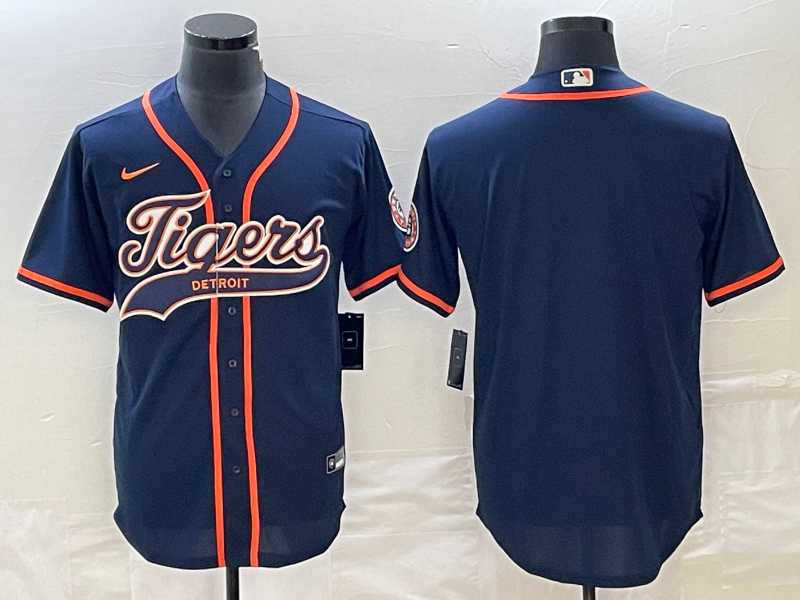 Men%27s Detroit Tigers Blank Navy Cool Base Stitched Baseball Jersey